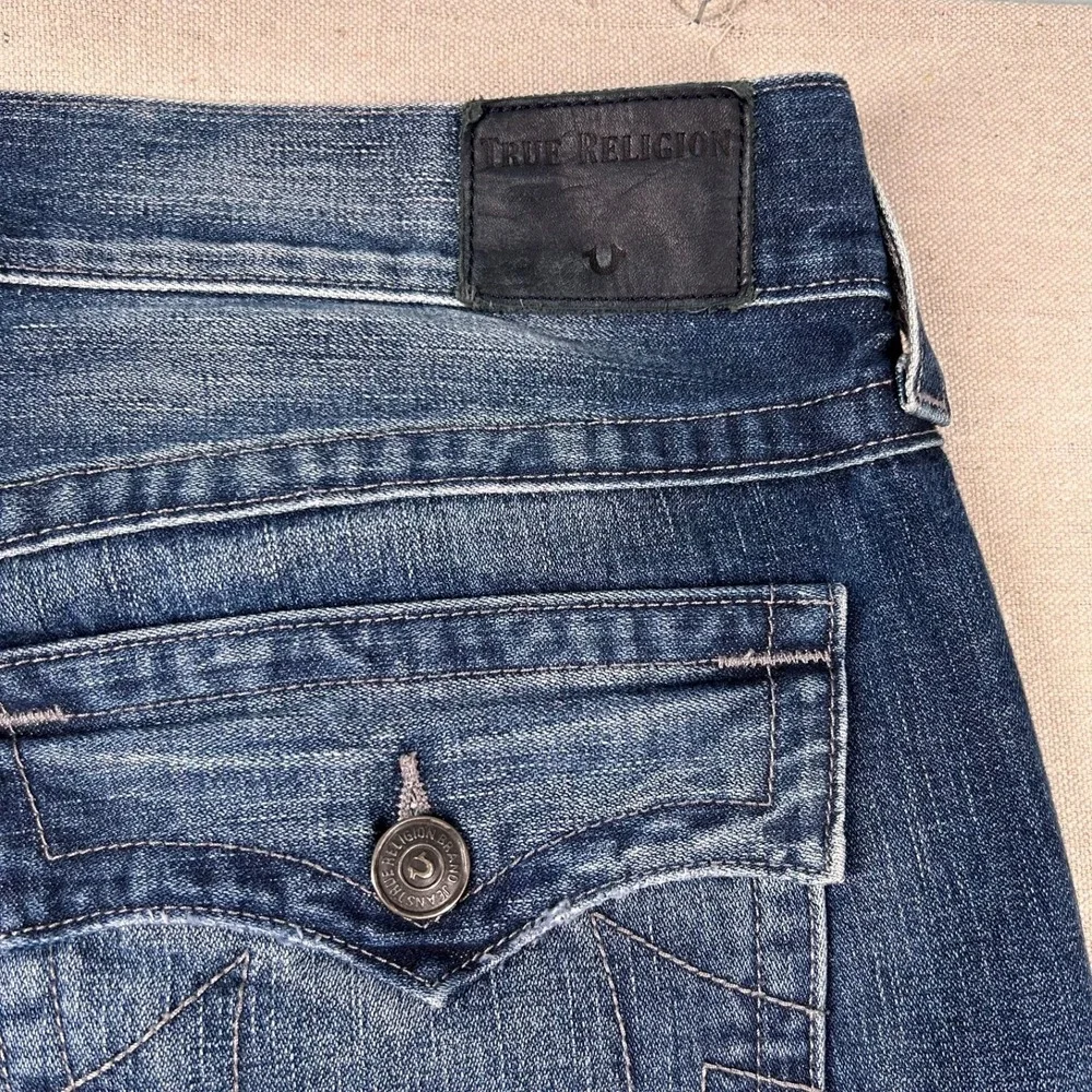 True Religion Ricky Jeans Mens 38 (fits 39x34) Relaxed Straight Flaps Embossed